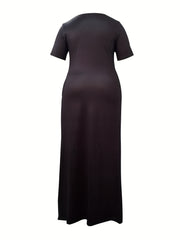  Colorblock Figure Print Maxi Tee Dress