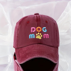 DOG MOM Embroidered Baseball Cap Washed Distressed Casual Dad Hats Lightweight