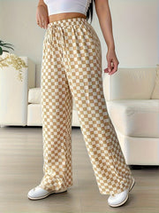 Women's Plus Checkerboard Print Wide Leg Trousers