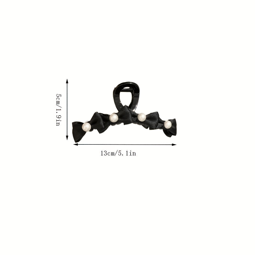 Sweet Bow Faux Pearl Hair Claw for Women Girls