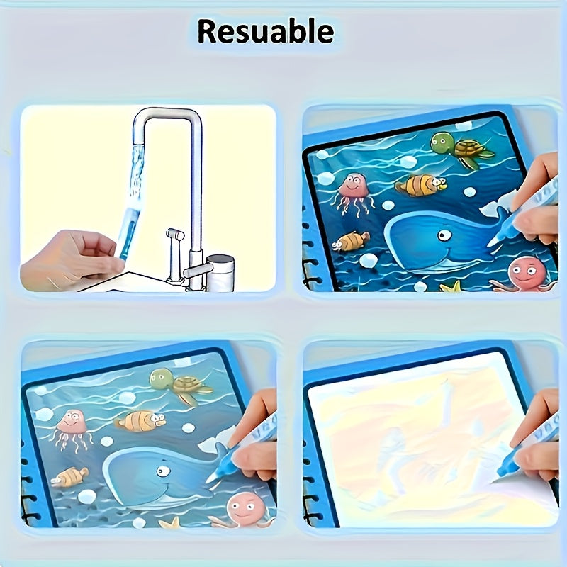 4pcs Reusable Magic Watercolor Books for Kids Educational Cartoon Coloring Set