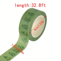 1pc Christmas Washi Tape Green Bottom Christmas Tree Pattern