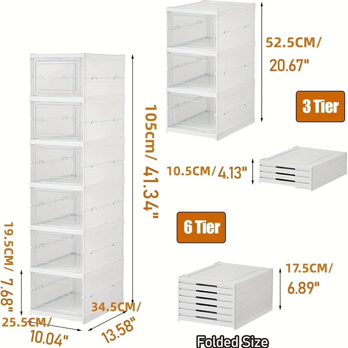 6 Tier Transparent Shoe Boxes With Door Foldable Stackable Shoe Rack