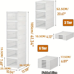 6 Tier Transparent Shoe Boxes With Door Foldable Stackable Shoe Rack