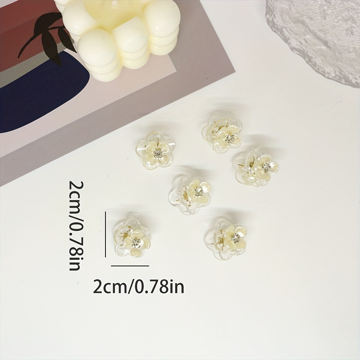 8pcs Rhinestone Mini Flower Hair Claw Clip Clear Grip Accessory