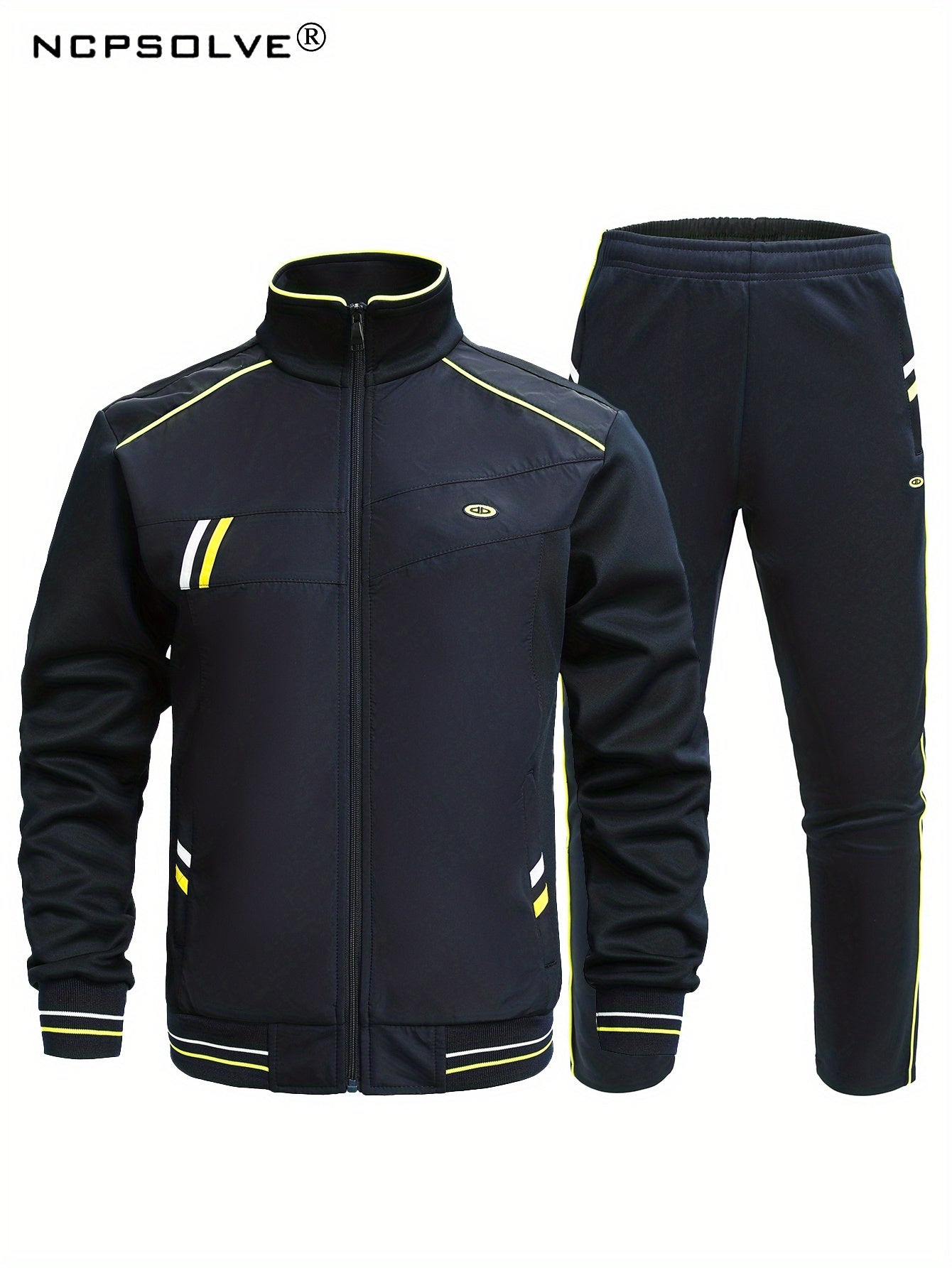 Men's Sports Suit with Striped Stand Collar Jacket & Active Pants