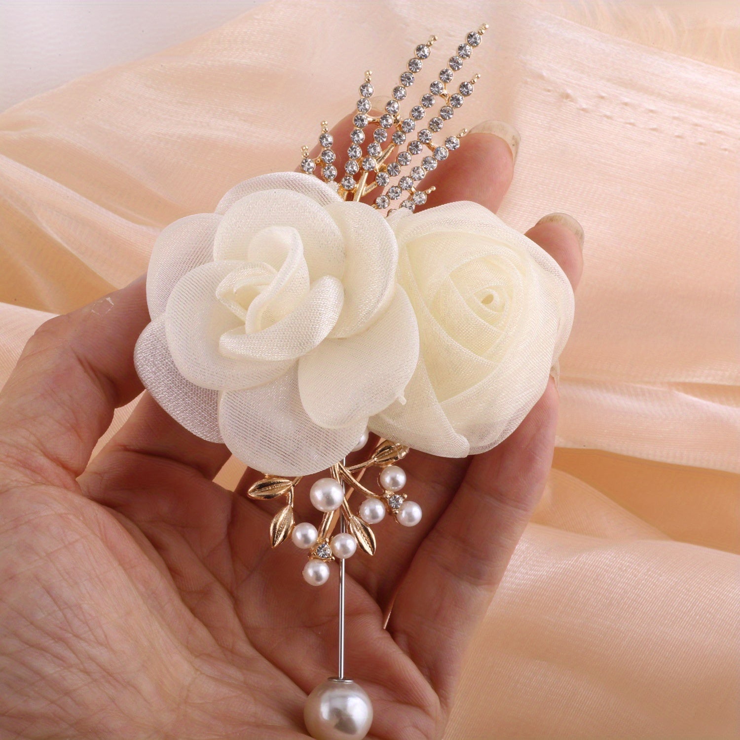 Mesh Flower Pearl Hair Clip Rhinestone Accessory