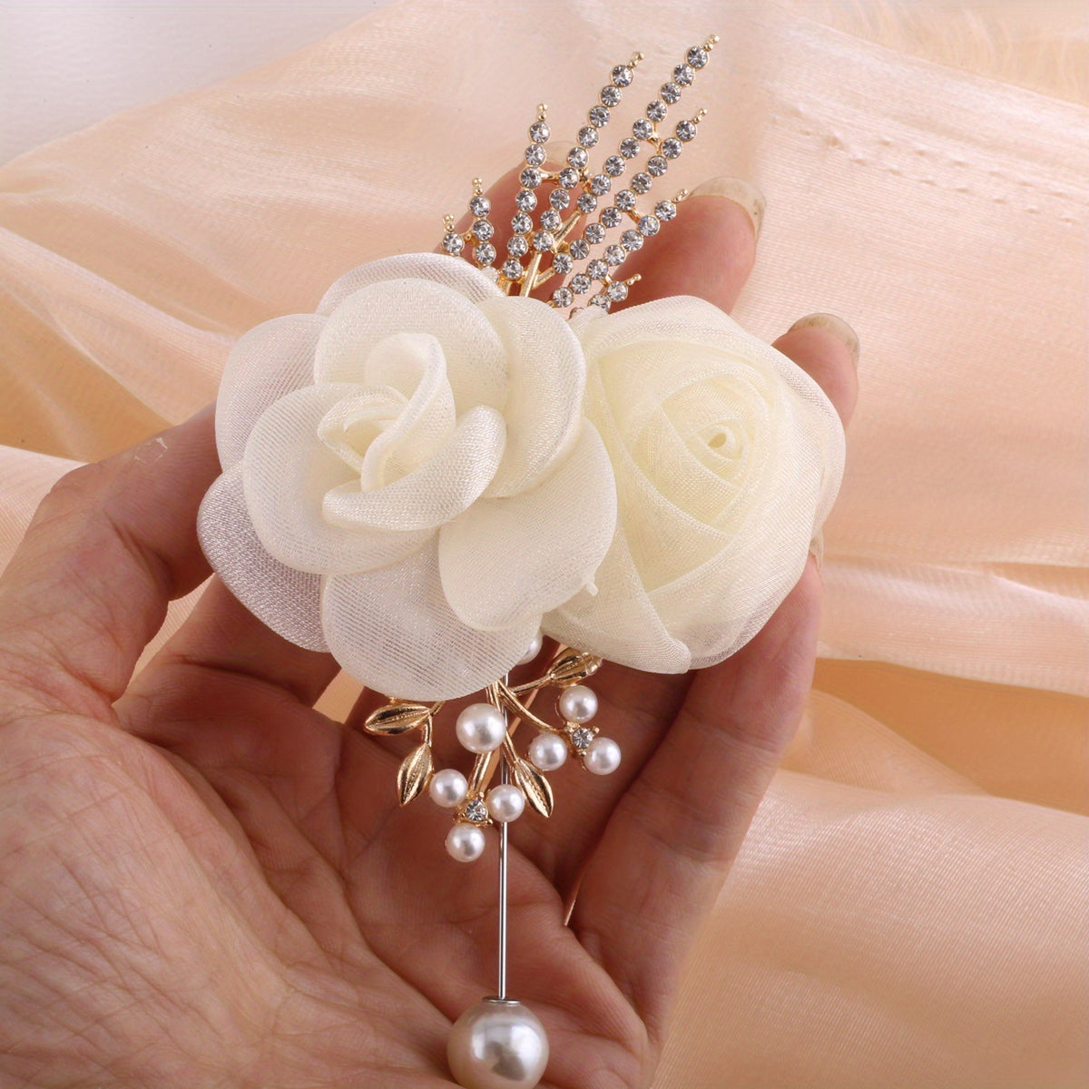 Mesh Flower Pearl Hair Clip Rhinestone Accessory
