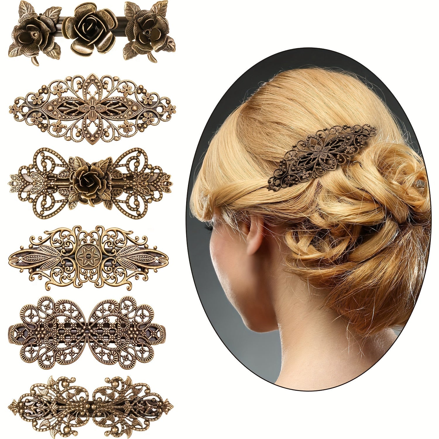 6 PCS Vintage Hair Clips French Barrette