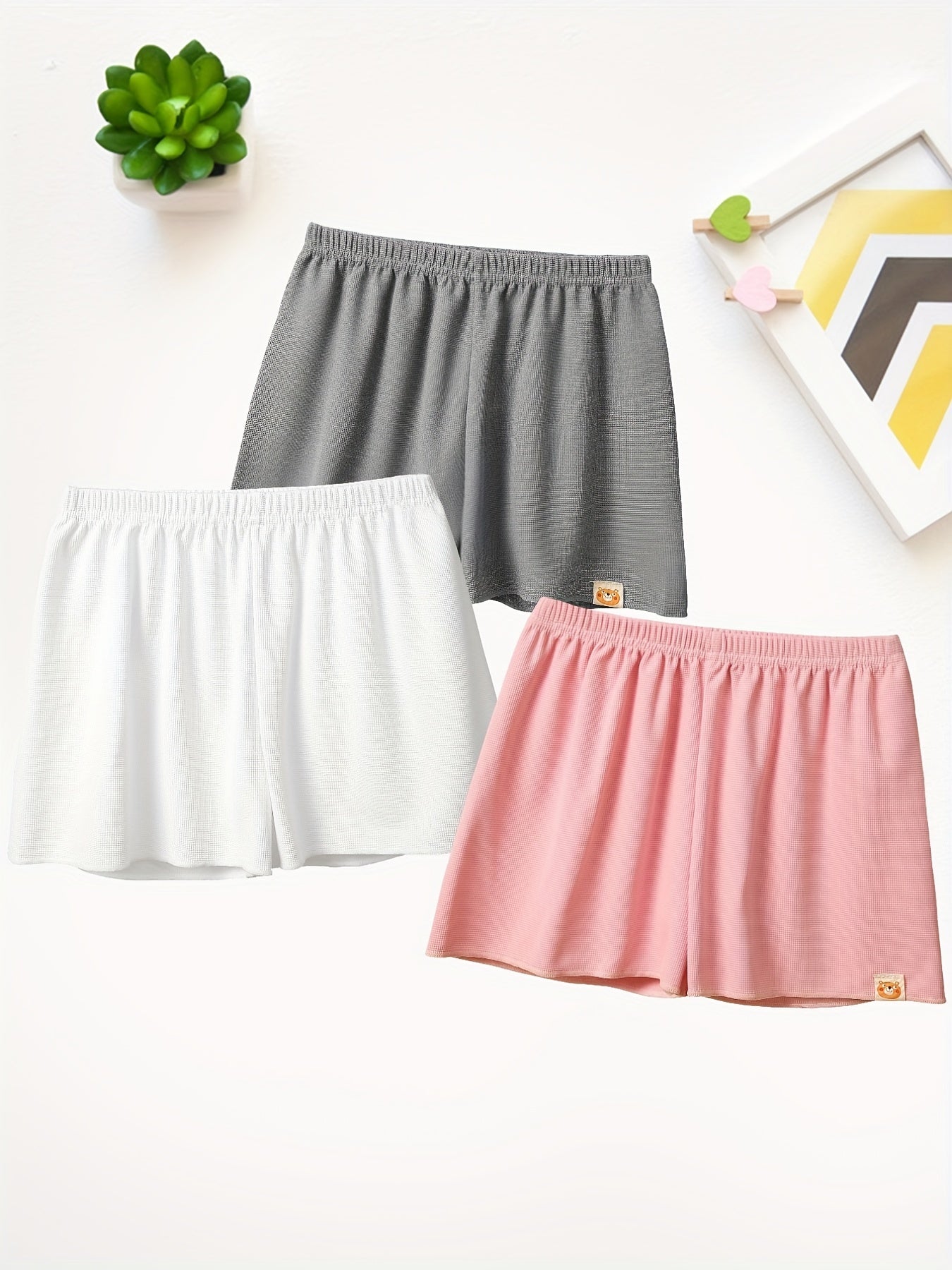 3pcs Girls Casual Waffle Safety Shorts Thin Comfortable Summer Shorts