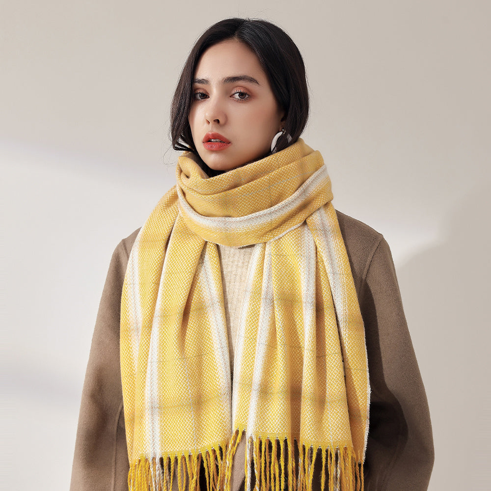 Cashmere Plaid Scarf Warm Checked Scarves For Women Soft Thick Shawls