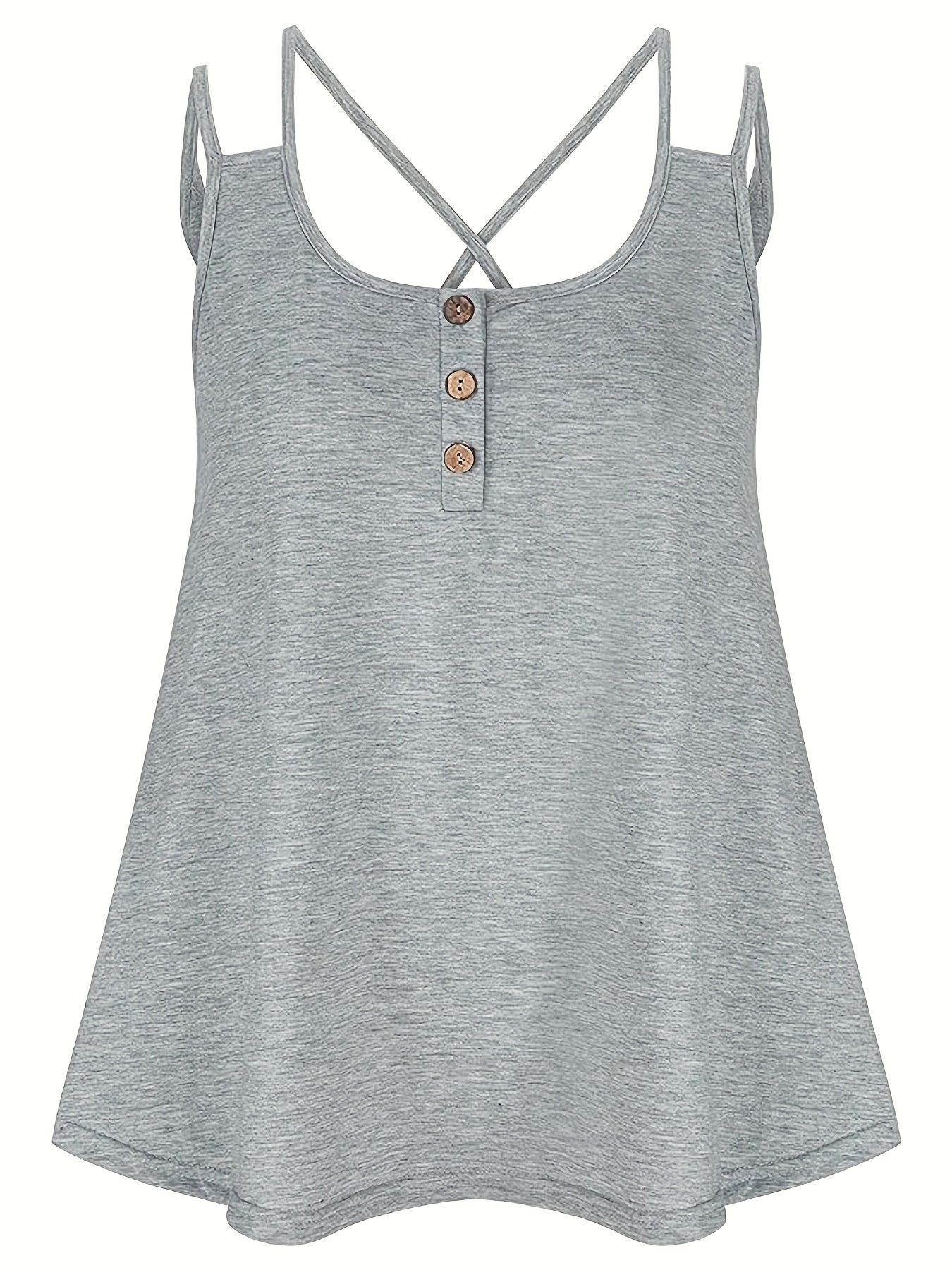  Solid Round Neck Split Strap Criss Cross Tank Top
