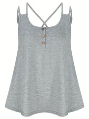  Solid Round Neck Split Strap Criss Cross Tank Top
