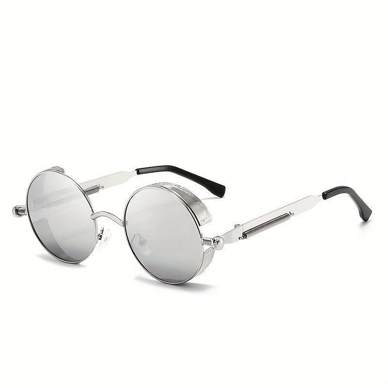 Vintage Steampunk Sunglasses Round Metal Block Shades UV400 Driving Eyewear