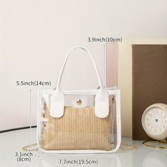 2pc Transparent & Straw Crossbody Handbag Set - Beach Vacation Essentials