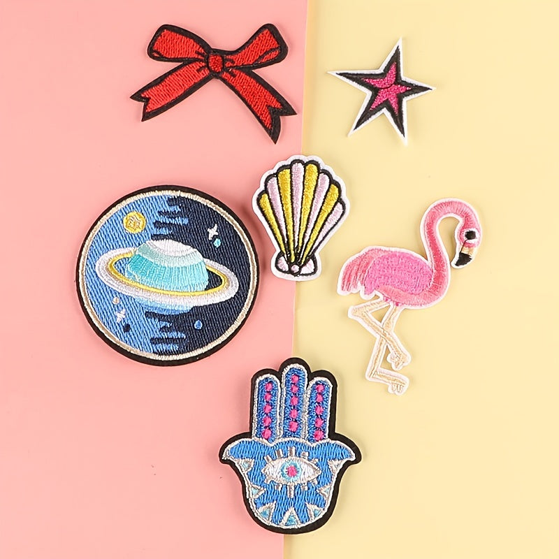 6pcs Girls Flamingo Bow Emblem Badge DIY Decorative Accessories for Clothes