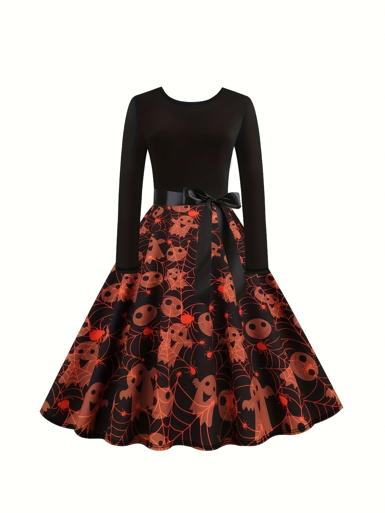  Colorblock Graphic Print Long Sleeve Dress