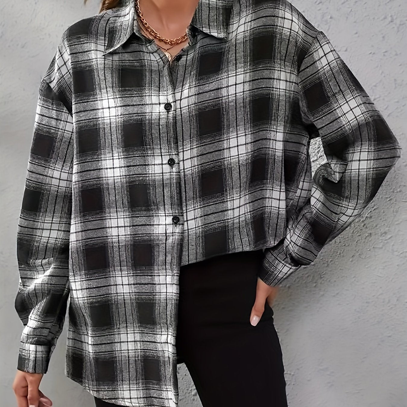  Plaid Print Long Sleeve Button Up Shirt Top
