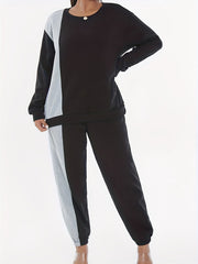  Colorblock Round Neck Top & Jogger Pants Set