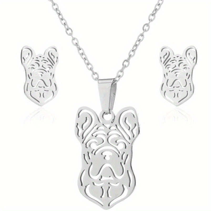 Stainless Steel Origami Cat Necklace and Earrings Set - Animal Pet Jewelry