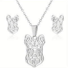 Stainless Steel Origami Cat Necklace and Earrings Set - Animal Pet Jewelry
