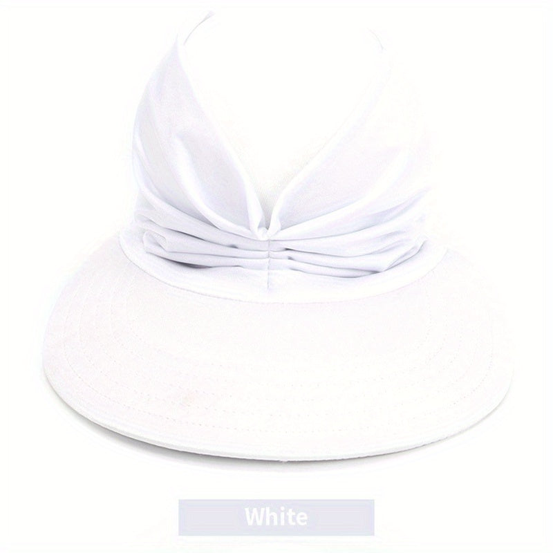 Ruched Ponytail Sun Visor Hats - Wide Brim UV Protection Sun Hats