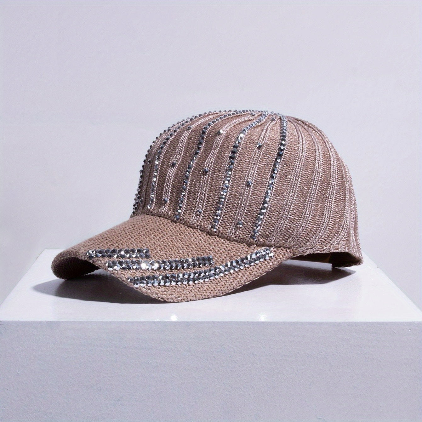 Rhinestone Striped Decor Baseball Cap Knitted Dad Hat Sun Hat Women