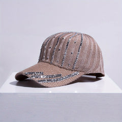 Rhinestone Striped Decor Baseball Cap Knitted Dad Hat Sun Hat Women