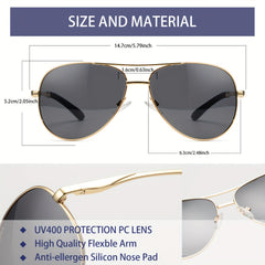 OUWEN Aviator Sunglasses Men Golden Frame Smoke Lens UV Protection