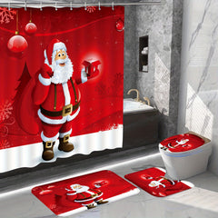 Christmas Shower Curtain Set Winter Santa Claus Tree Snowflake Print