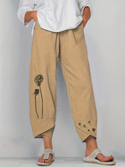 Boho Dandelion Print Harem Pants High Waist Summer Cropped Pants