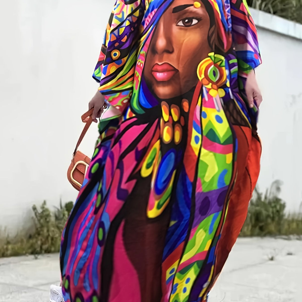  Figure Print Off Shoulder Maxi Dress