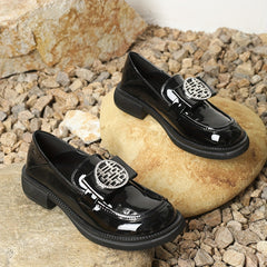 Rhinestone Decor Chunky Heel Loafers Slip On Shoes British Style