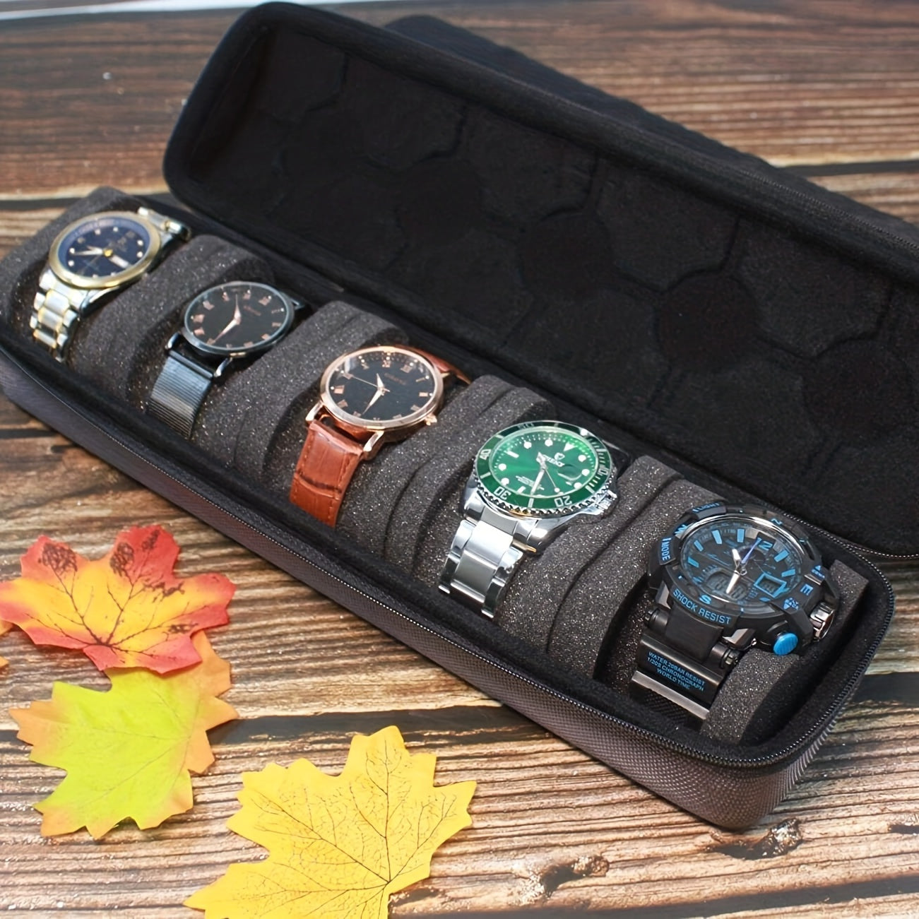 5 Slots Hard Watch Travel Case with Anti-move Watch Pillow