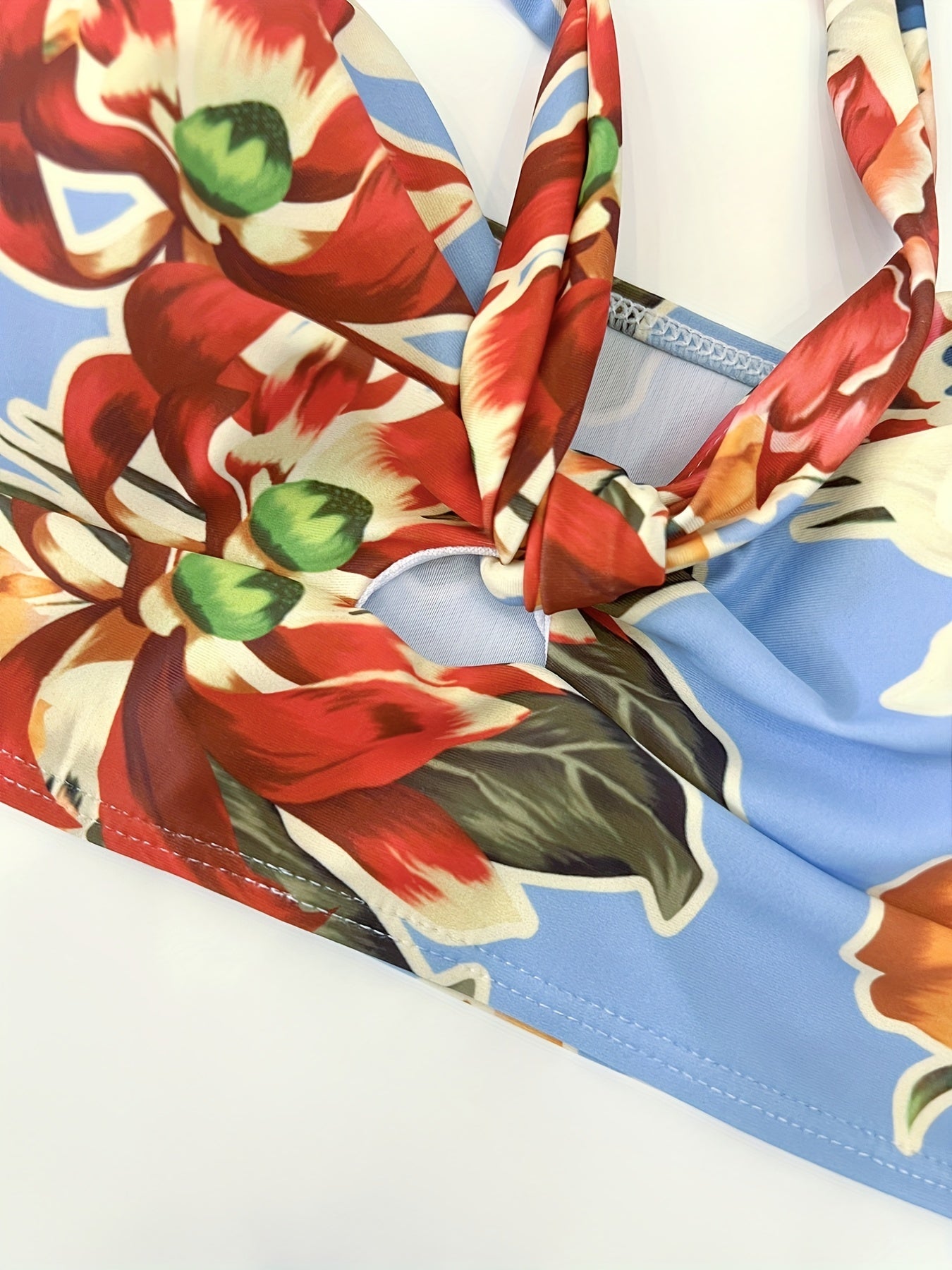 Floral Print Bandeau Bikini Set Tie Front Tube Top