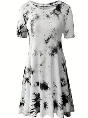  Tie Dye Short Sleeve Slim Fit Dress