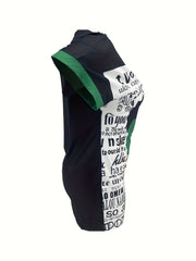  Pop Art Print Batwing Sleeve Midi Dress