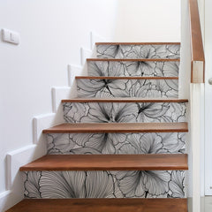 6pcs Tropical Flower Stair Stickers Self-adhesive Wallpaper