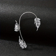 Leaf Feather Ear Hanging Light Flash Zirconium Ear Clip Earrings