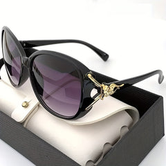 Round Frame Sunglasses Gradient Lens Metal Fox Decor Glasses UV400