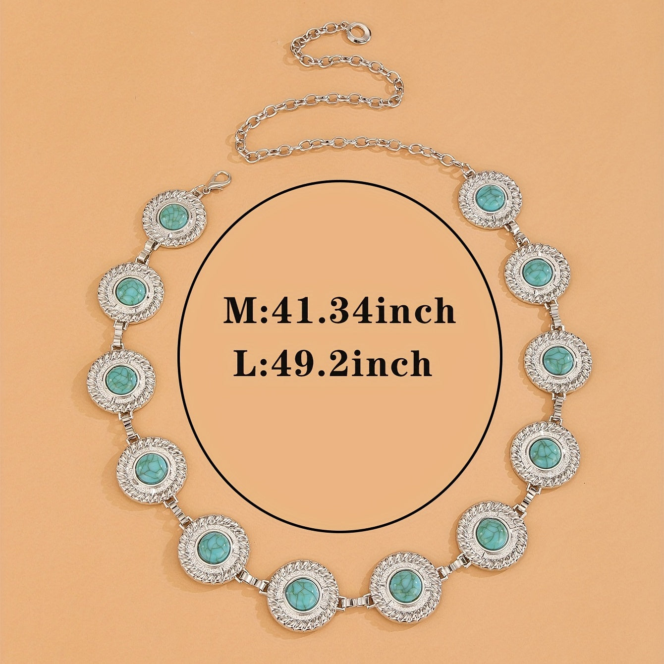 Turquoise Embossed Waist Chain Vintage Metal Chain Belt