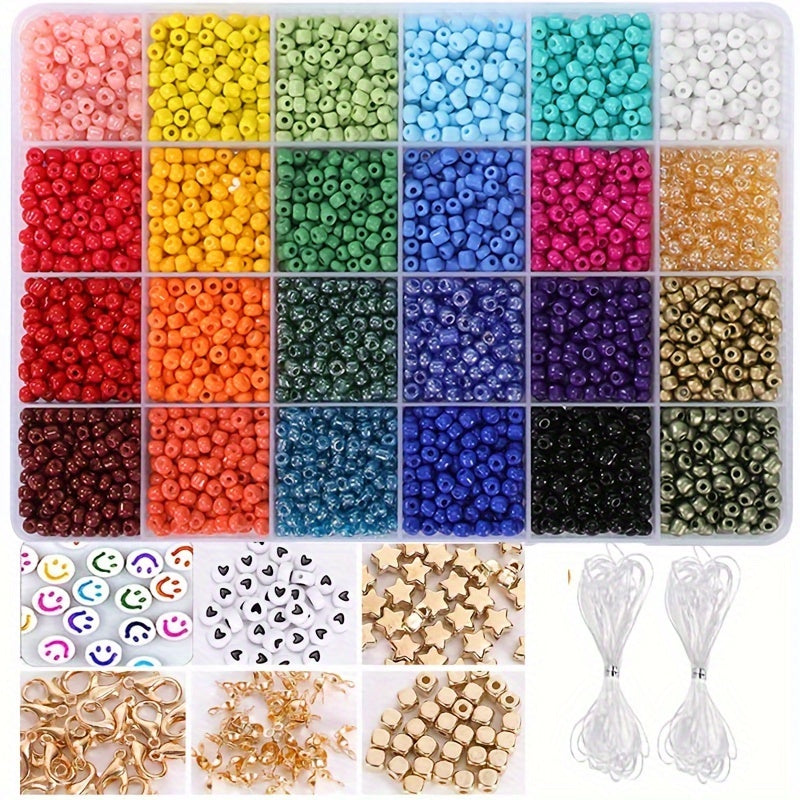 3500pcs 24 Colors 4mm Glass Rice Beads Set Seed Bead Handcraft DIY Jewelry