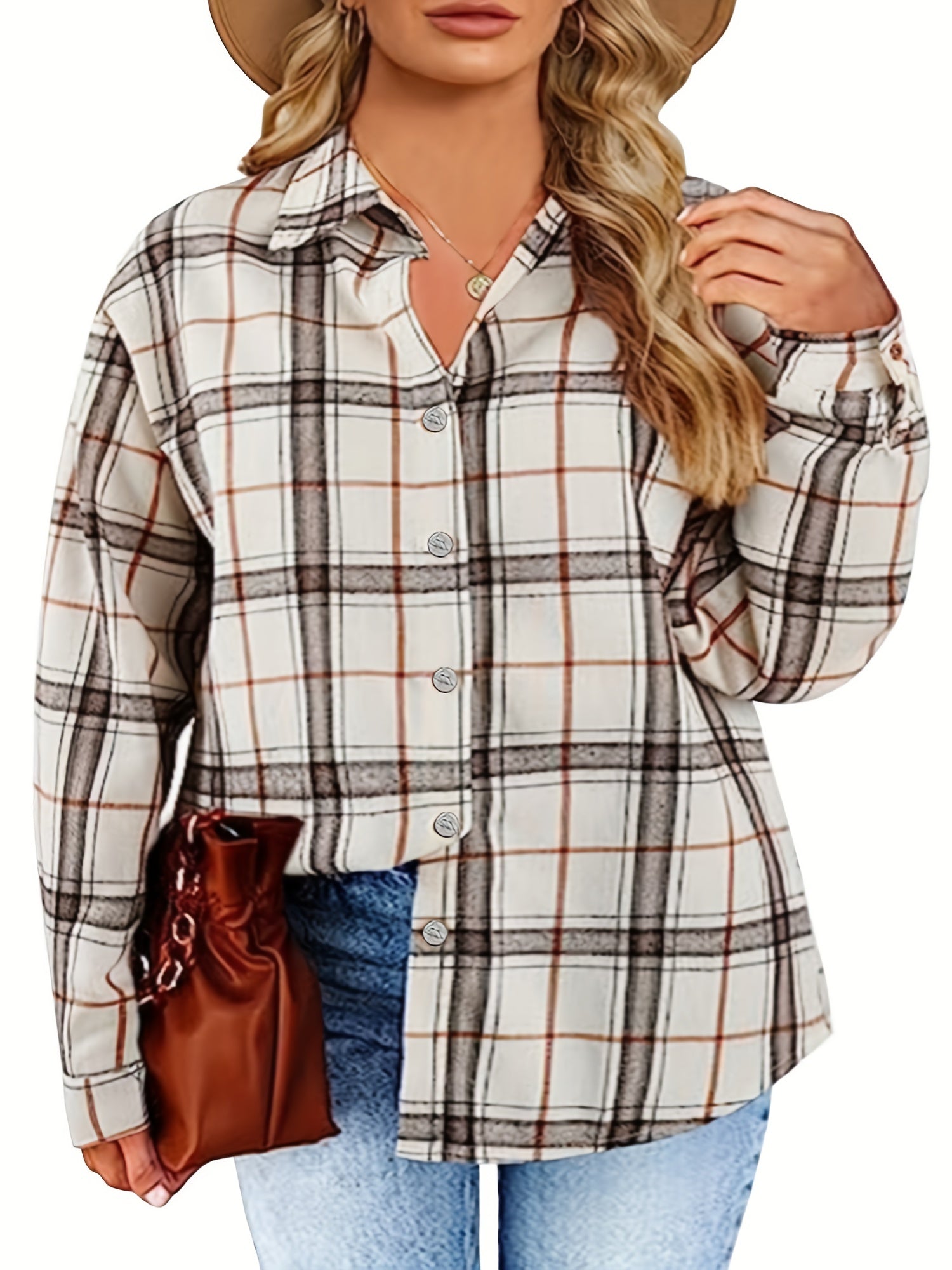  Plaid Print Button Up Long Sleeve Shirt