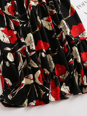  Maxi Floral Print A-Line Smock Skirt