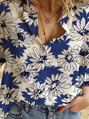  Daisy Print Button Up Collar Shirt