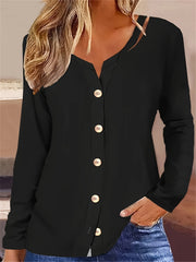  Solid Button Up Cut Out Blouse