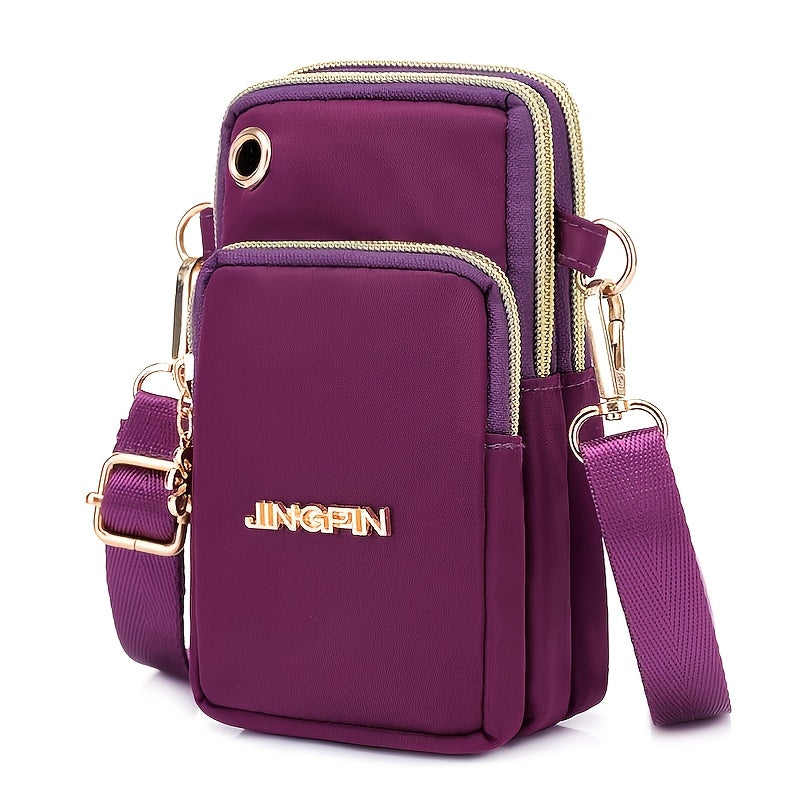 Women's Crossbody Bag with Zipper, Nylon Storage for Coin & Earphone