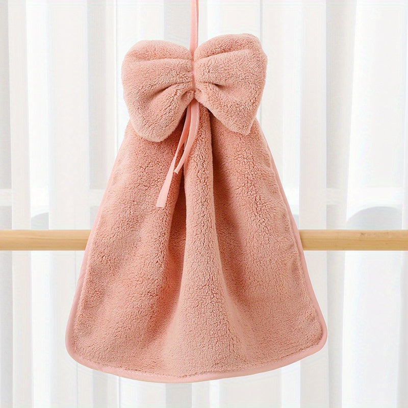 Bowknot Hanging Towel Coral Fleece Quick Drying Fingertip Towel