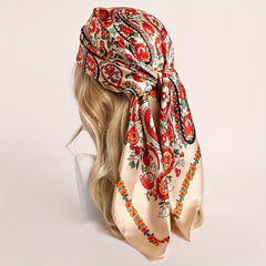 Paisley Print Pattern Silk Feeling Headscarf 89 92cm