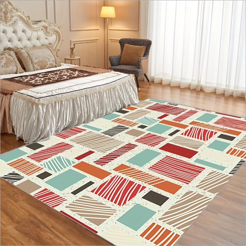 Soft Geometric Area Rug Washable Non Slip Backing Low Pile Non Shed